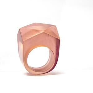 Vintage Faceted Pink Lucite Statement Ring Size 8 Bold Chunky Geometric Plastic